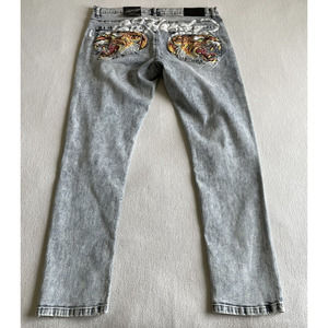 Ed Hardy | Jeans | Ed Hardy Slim Taper Screaming Tiger Denim Distressed